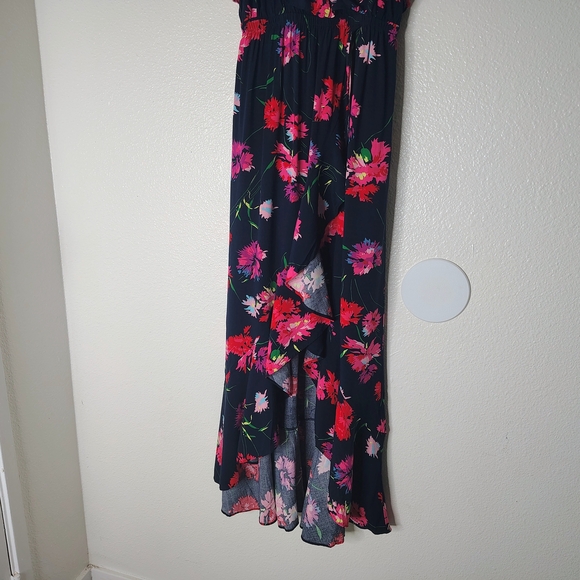 Express Floral Maxi Dress Small Blue Pink Ruffle High Low Wrap Faux Summer Boho - Picture 4 of 16